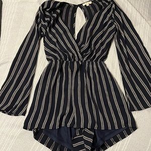 Backless romper size S (fits like M) Navy blue flattering stripes